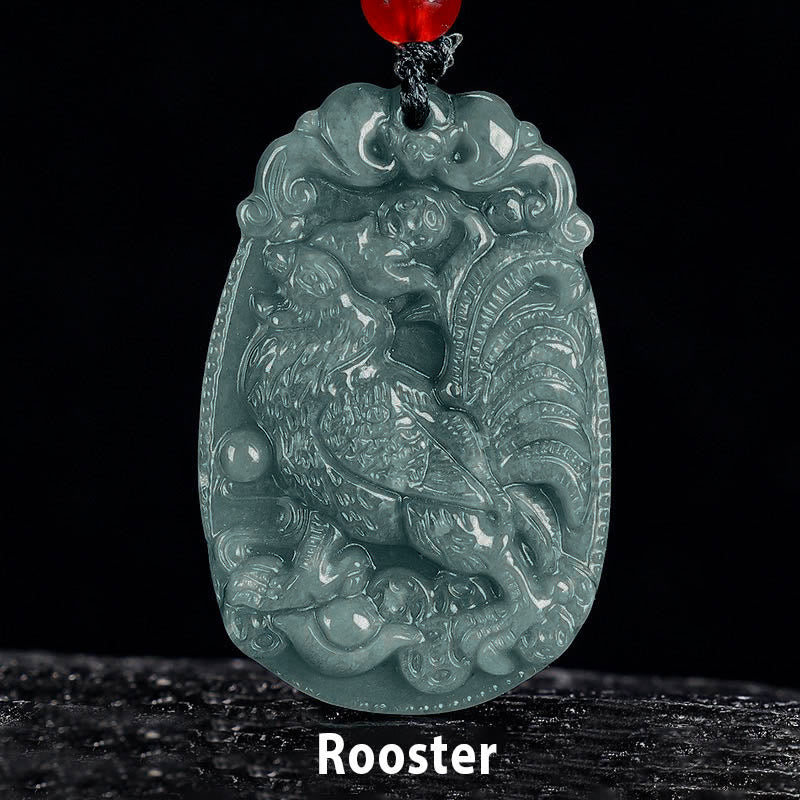 Collana con ciondolo in corda con Buddha Stones, zodiaco cinese, giada, anno del cavallo, fortuna - Gallo - image 18