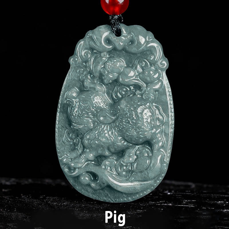 Collana con ciondolo in corda con Buddha Stones, zodiaco cinese, giada, anno del cavallo, fortuna - Maiale - image 20