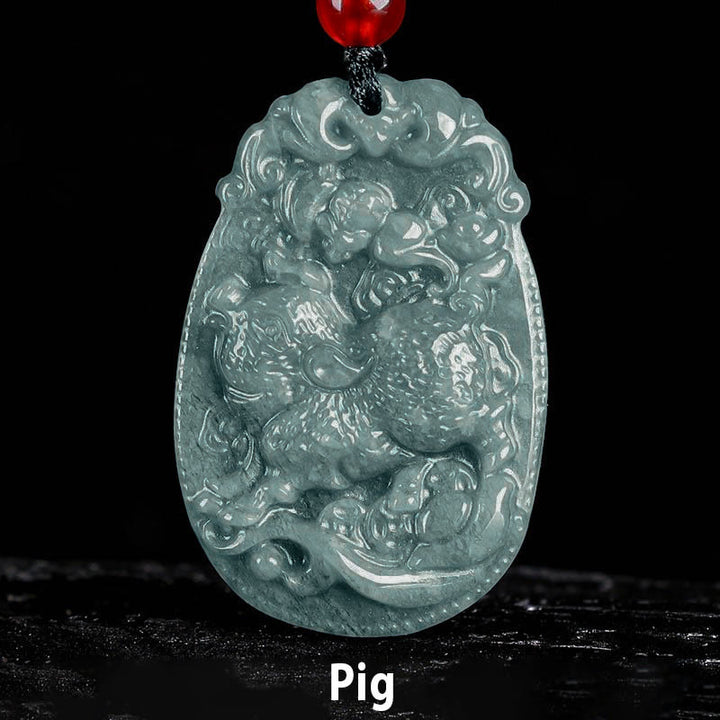 Collana con ciondolo in corda con Buddha Stones, zodiaco cinese, giada, anno del cavallo, fortuna - Maiale - image 20