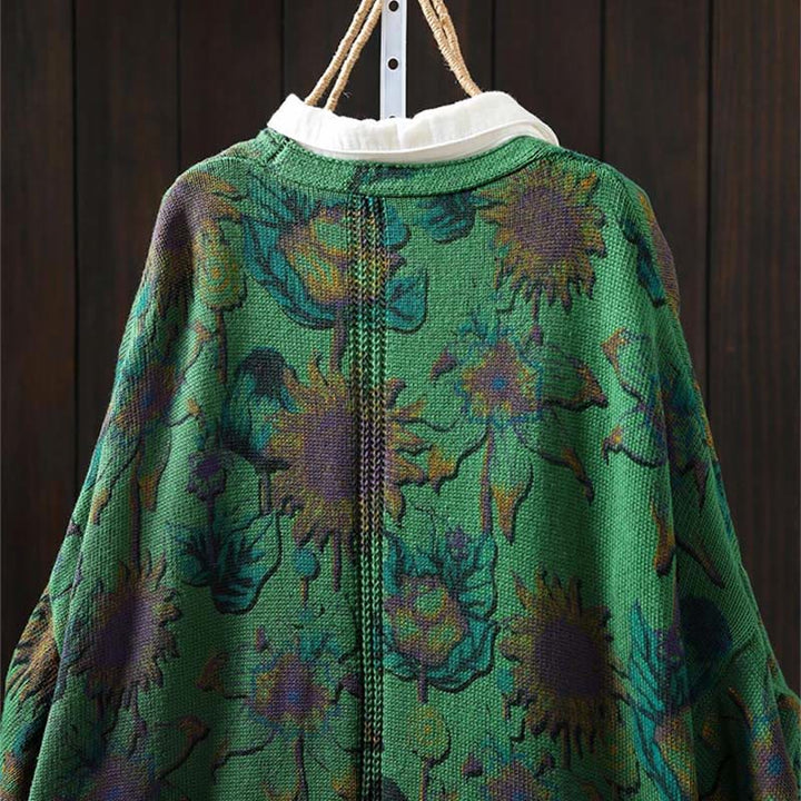 Cardigan lavorato a maglia a maniche lunghe con bottoni di media lunghezza, motivo girasole, da donna, con tasche Buddha Stones - image 4