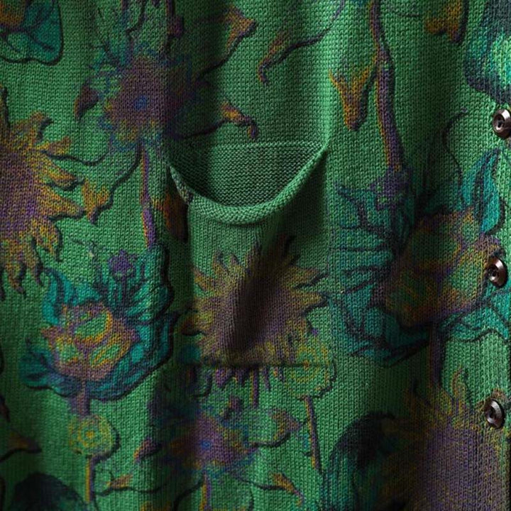 Cardigan lavorato a maglia a maniche lunghe con bottoni di media lunghezza, motivo girasole, da donna, con tasche Buddha Stones - image 7