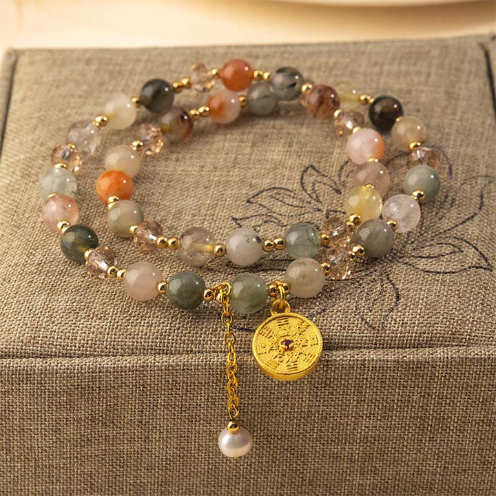 Braccialetto a doppio giro Buddha Stones, quarzo rutilato colorato e rame, simbolo di buon auspicio - Quarzo rutilato (circonferenza del polso: 16-17 cm) - image 0