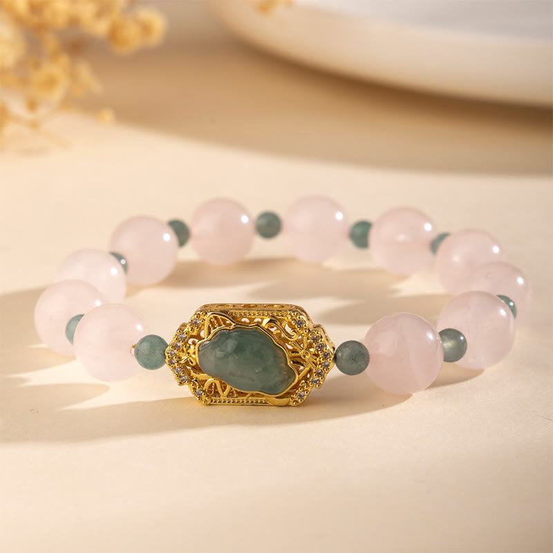 Bracciale Buddha Stones in quarzo rosa e giada, per la gentilezza e la cura - image 1