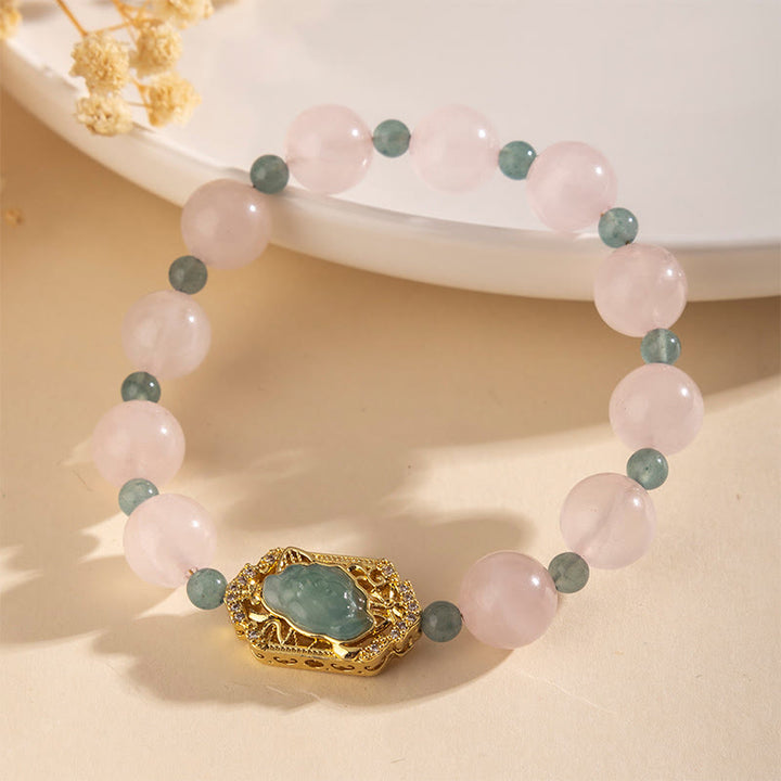 Bracciale Buddha Stones in quarzo rosa e giada, per la gentilezza e la cura - image 2