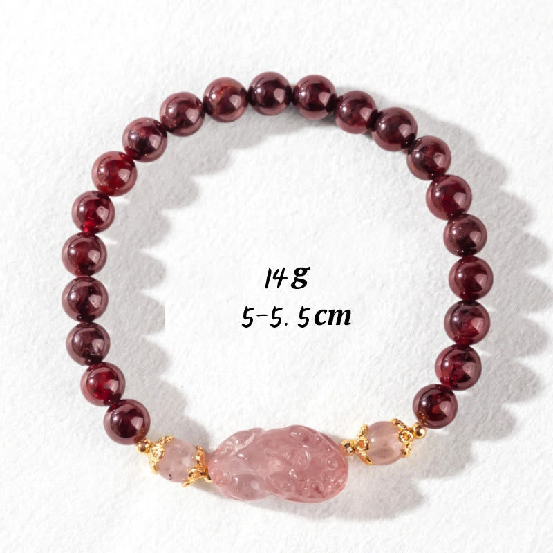 Braccialetto portafortuna Pixiu in quarzo fragola e granato Buddha Stones - Quarzo fragola granato (circonferenza polso: 14-16 cm) - image 9