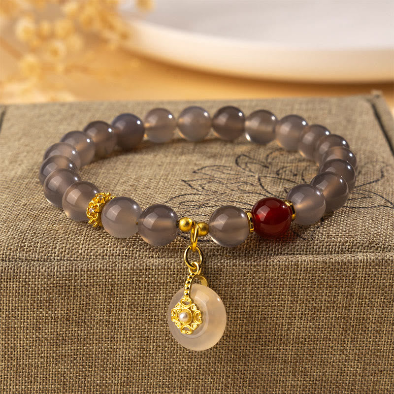 Bracciale Buddha Stones in agata grigia, agata rossa, calcedonio - Agata grigia (circonferenza del polso: 15-16 cm) - image 0