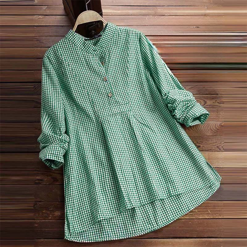Camicia a quadri a maniche lunghe con bottoni da donna Buddha Stones - image 10
