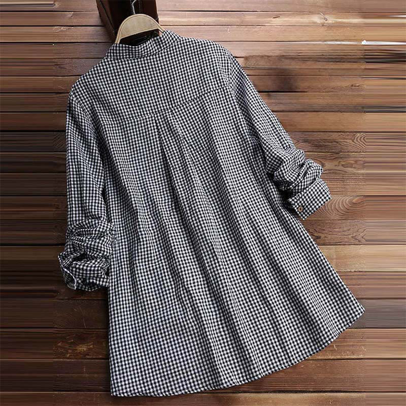 Camicia a quadri a maniche lunghe con bottoni da donna Buddha Stones - image 7