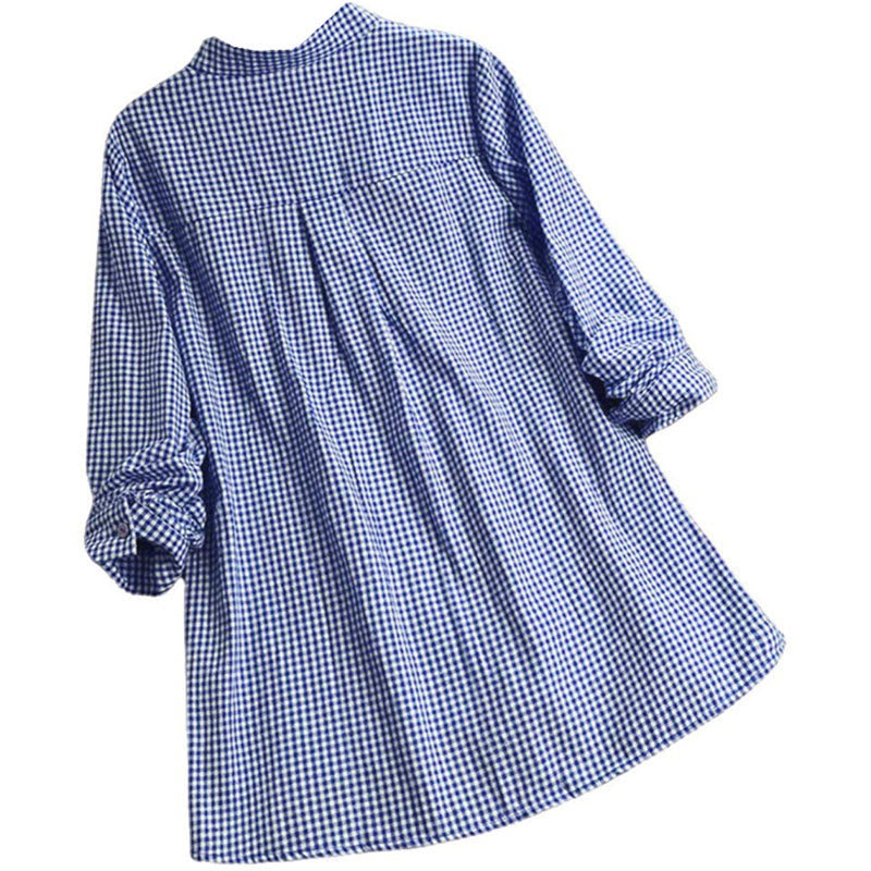 Camicia a quadri a maniche lunghe con bottoni da donna Buddha Stones - image 13