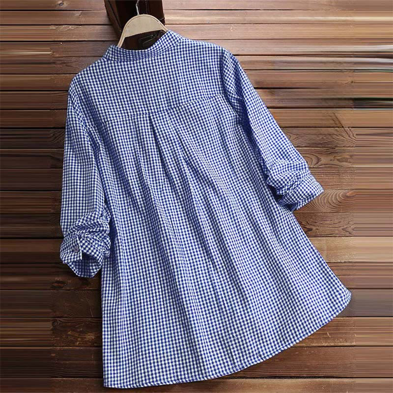 Camicia a quadri a maniche lunghe con bottoni da donna Buddha Stones - image 15