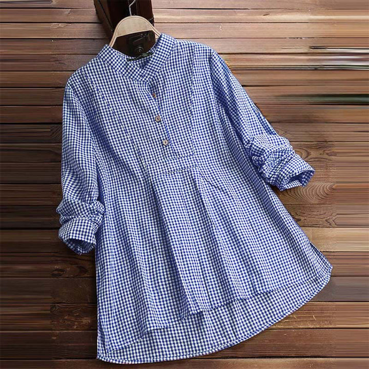 Camicia a quadri a maniche lunghe con bottoni da donna Buddha Stones - image 14