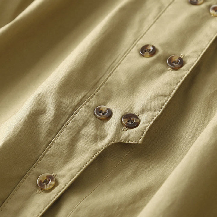 Camicia da donna in cotone con revers, a maniche lunghe e doppiopetto, tinta unita, Buddha Stones - image 14