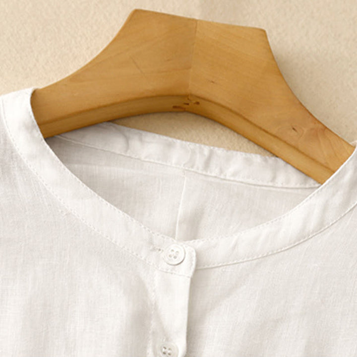 Camicia da donna a maniche lunghe con scollo rotondo e bottoni, tinta unita, con Buddha Stones. - image 10
