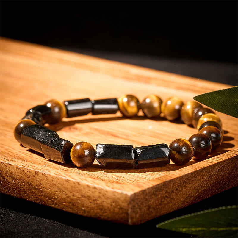 Braccialetto positivo in occhio di tigre con tormalina nera naturale Buddha Stones - image 2