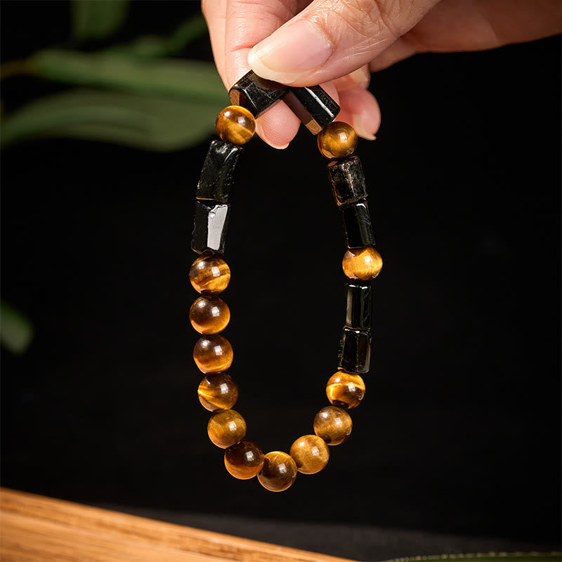 Braccialetto positivo in occhio di tigre con tormalina nera naturale Buddha Stones - image 3