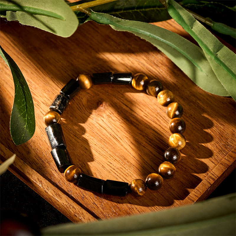 Braccialetto positivo in occhio di tigre con tormalina nera naturale Buddha Stones - image 1