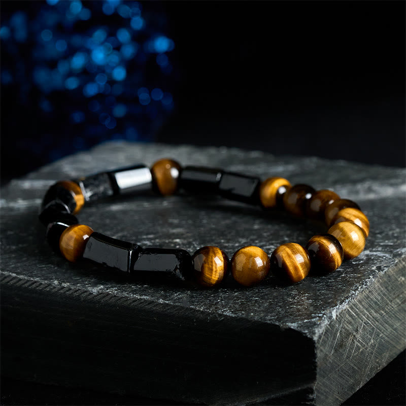 Braccialetto positivo in occhio di tigre con tormalina nera naturale Buddha Stones - Tormalina nera e occhio di tigre - image 0
