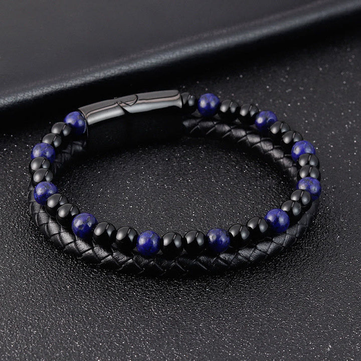 Bracciale in pelle Buddha Stones, onice nero, lazurite, lapislazzuli, acciaio al titanio e cura di sé positiva - image 3
