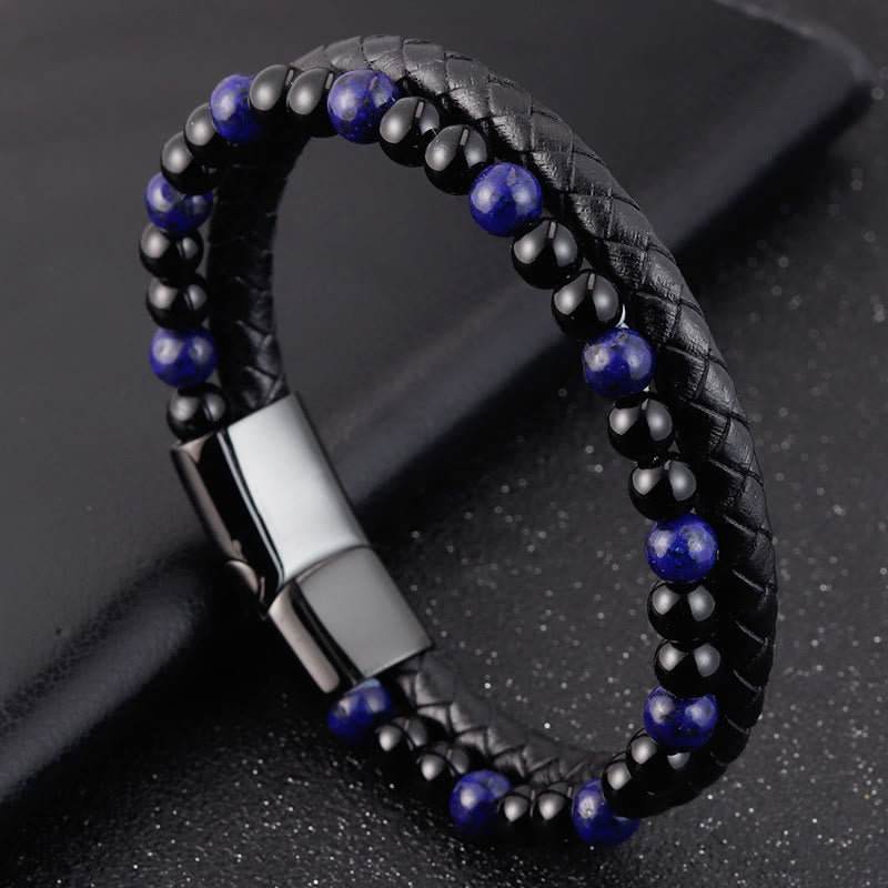 Bracciale in pelle Buddha Stones, onice nero, lazurite, lapislazzuli, acciaio al titanio e cura di sé positiva - image 9