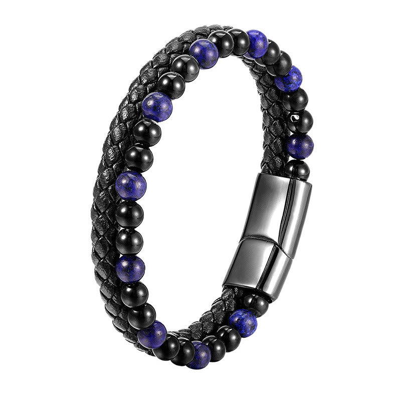 Bracciale in pelle Buddha Stones, onice nero, lazurite, lapislazzuli, acciaio al titanio e cura di sé positiva - image 12