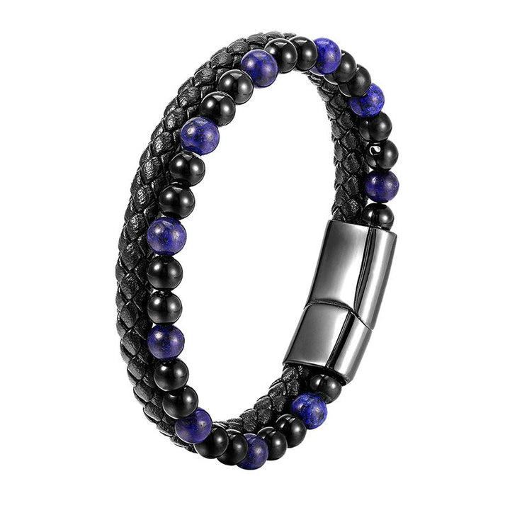 Bracciale in pelle Buddha Stones, onice nero, lazurite, lapislazzuli, acciaio al titanio e cura di sé positiva - image 12