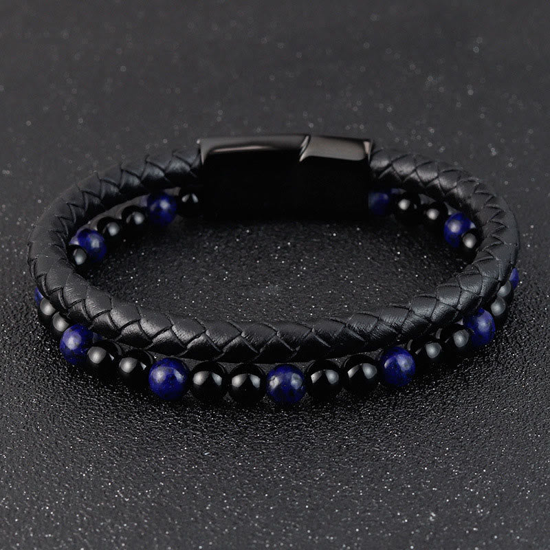 Bracciale in pelle Buddha Stones, onice nero, lazurite, lapislazzuli, acciaio al titanio e cura di sé positiva - image 10