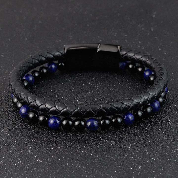 Bracciale in pelle Buddha Stones, onice nero, lazurite, lapislazzuli, acciaio al titanio e cura di sé positiva - image 10