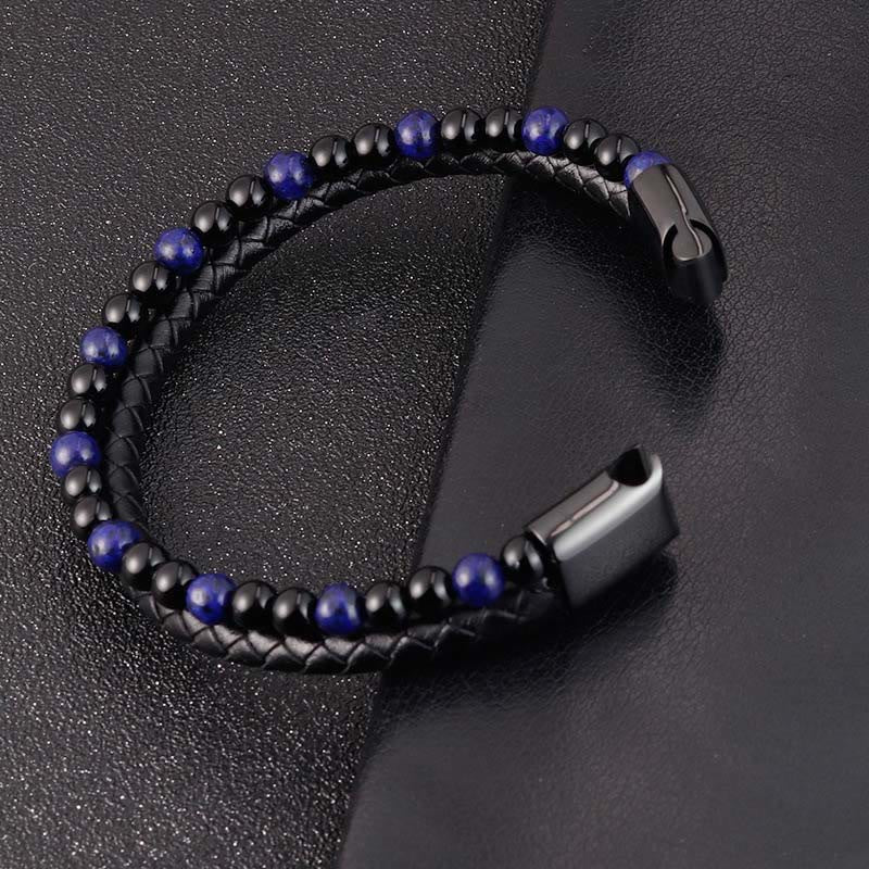 Bracciale in pelle Buddha Stones, onice nero, lazurite, lapislazzuli, acciaio al titanio e cura di sé positiva - image 11