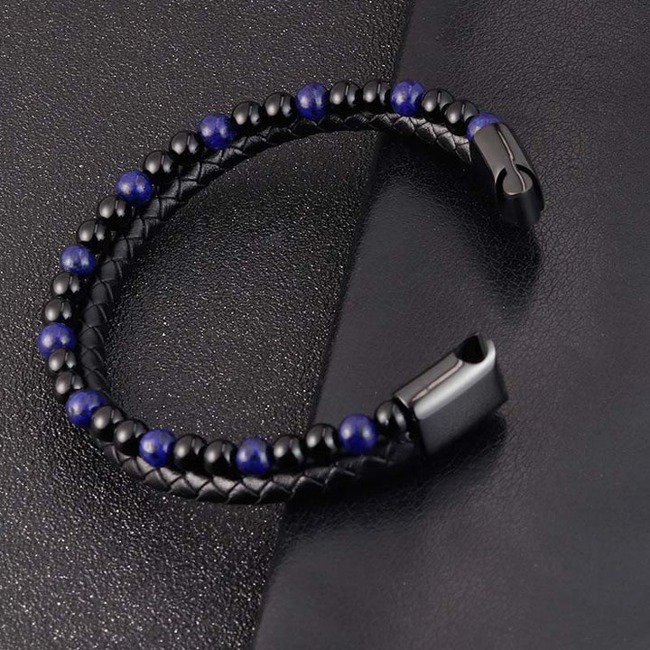 Bracciale in pelle Buddha Stones, onice nero, lazurite, lapislazzuli, acciaio al titanio e cura di sé positiva - image 11
