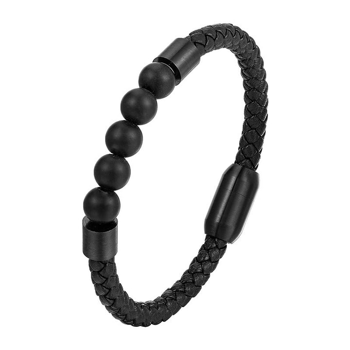 Bracciale in pelle stimolante in acciaio al titanio con occhio di tigre, pietra lavica smerigliata Buddha Stones - image 1