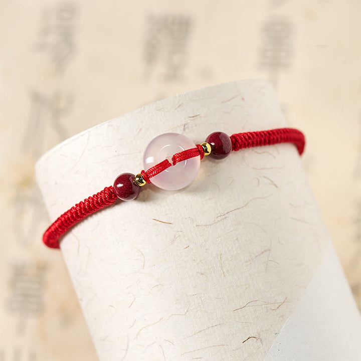 Bracciale con nodo piatto in agata bianca, Buddha Stones della pace, nodo diamantato e cordino rosso - image 28