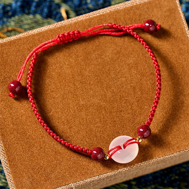 Bracciale con nodo piatto in agata bianca, Buddha Stones della pace, nodo diamantato e cordino rosso - image 23