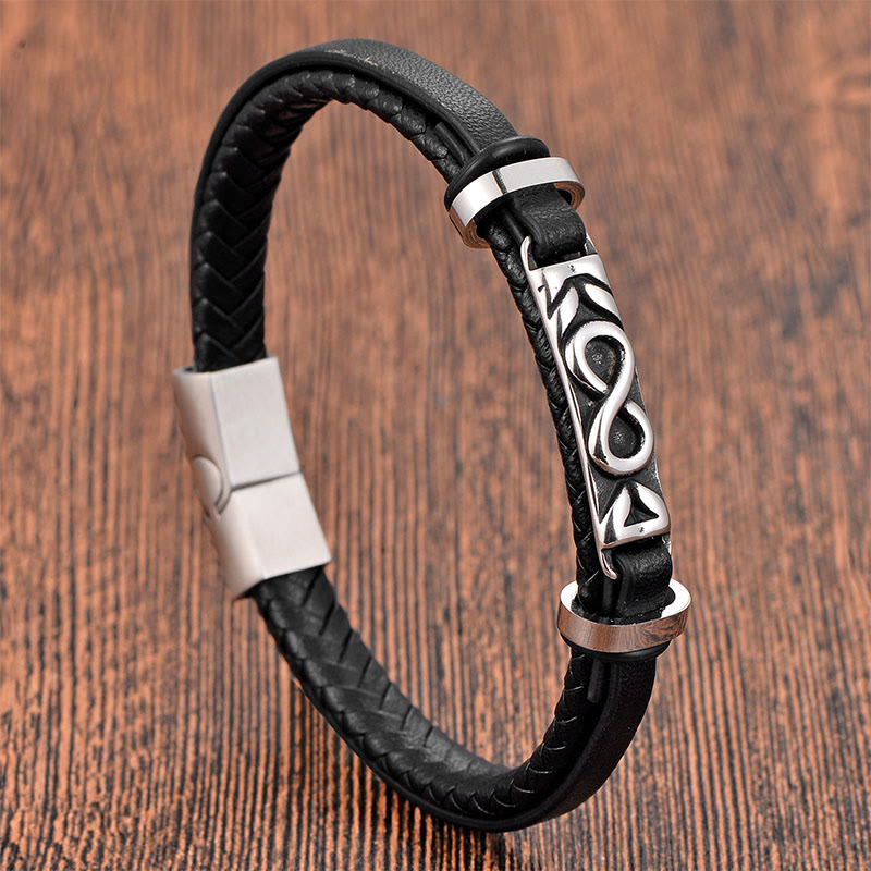 Bracciale Buddha Stones Titanium Steel Balance multistrato in pelle a forma di otto - Monostrato (circonferenza polso: 18-19 cm) - image 0