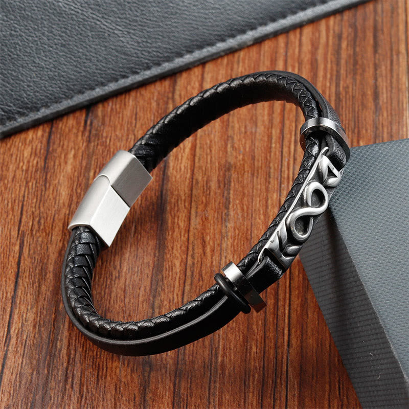 Bracciale Buddha Stones Titanium Steel Balance multistrato in pelle a forma di otto - image 1
