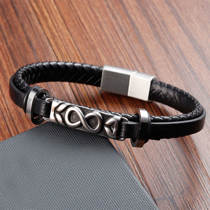 Bracciale Buddha Stones Titanium Steel Balance multistrato in pelle a forma di otto - image 4