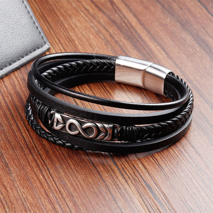 Bracciale Buddha Stones Titanium Steel Balance multistrato in pelle a forma di otto - image 9