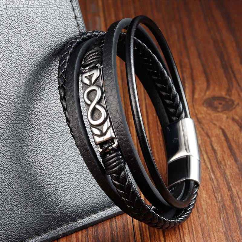 Bracciale Buddha Stones Titanium Steel Balance multistrato in pelle a forma di otto - image 10