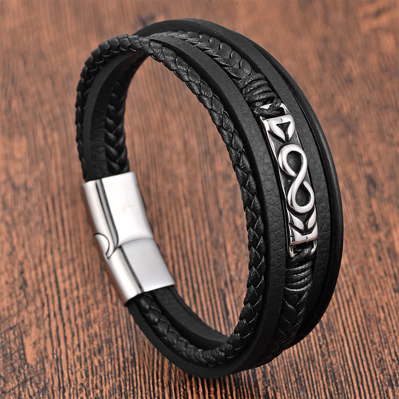 Bracciale Buddha Stones Titanium Steel Balance multistrato in pelle a forma di otto - image 11