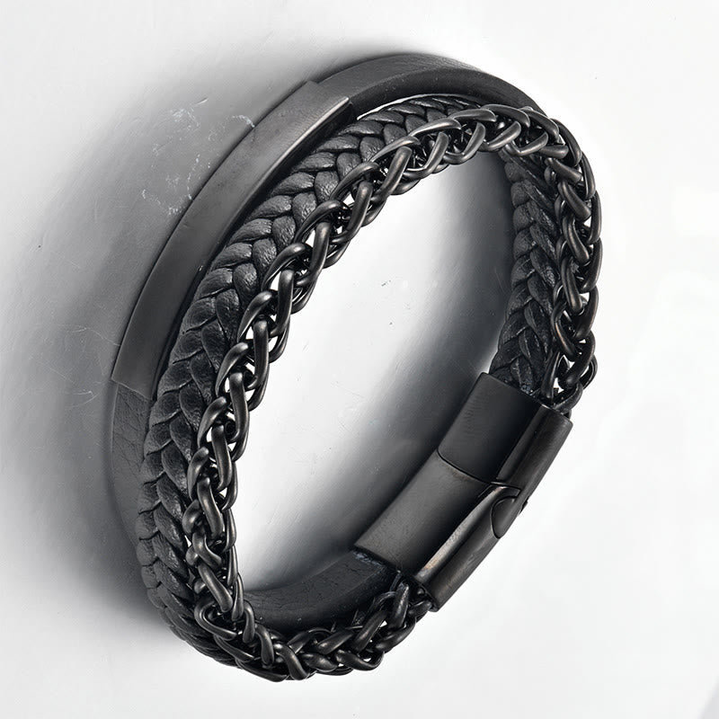 Bracciale in pelle intrecciata Buddha Stones, titanio, acciaio e equilibrio - image 5