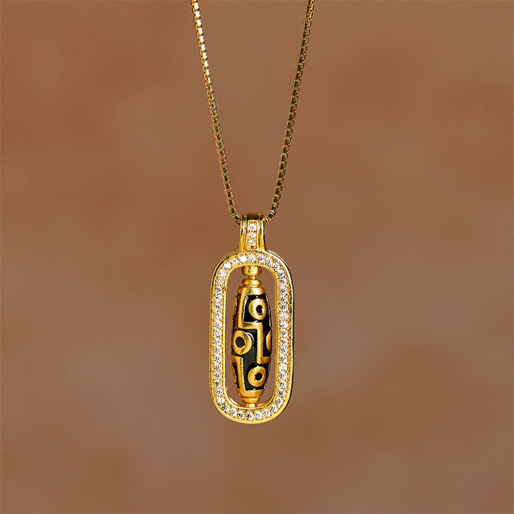 Collana con ciondolo di fortuna e ricchezza, con perline Dzi a nove occhi in ottone placcato oro 24k Buddha Stones - image 3