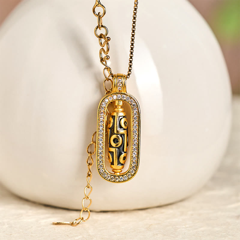 Collana con ciondolo di fortuna e ricchezza, con perline Dzi a nove occhi in ottone placcato oro 24k Buddha Stones - image 1