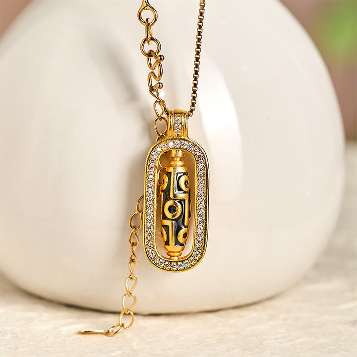 Collana con ciondolo di fortuna e ricchezza, con perline Dzi a nove occhi in ottone placcato oro 24k Buddha Stones - image 1