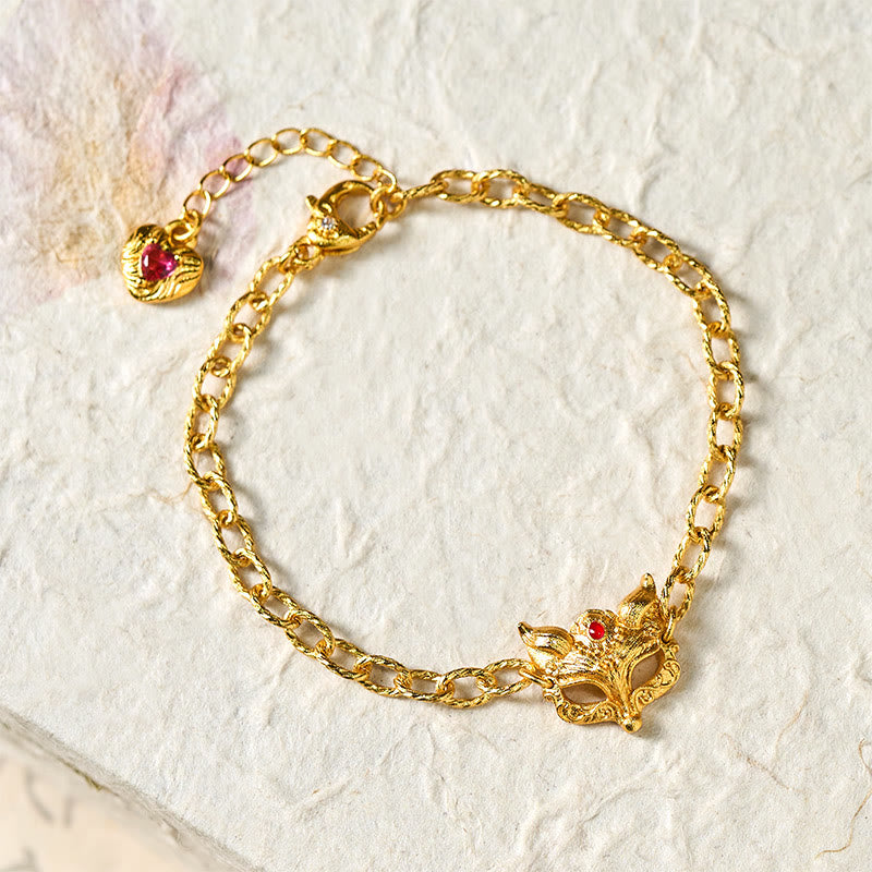 Bracciale a catena con ciondolo a forma di cuore in ottone placcato oro 24k Buddha Stones - image 1