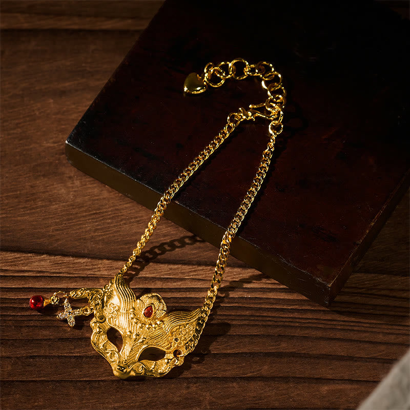 Bracciale con catena a nappa e ciondolo a forma di maschera di volpe in ottone placcato oro 24k Buddha Stones - image 2