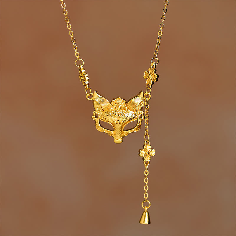 Collana con ciondolo a forma di fiore di volpe in ottone placcato oro 24k con pietra di Buddha - Volpe - image 0