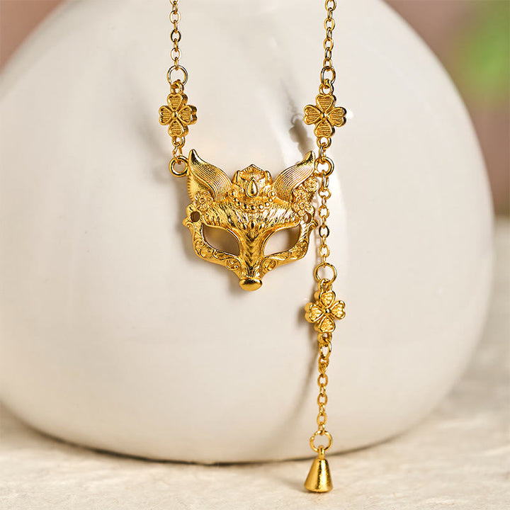Collana con ciondolo a forma di fiore di volpe in ottone placcato oro 24k con pietra di Buddha - image 1