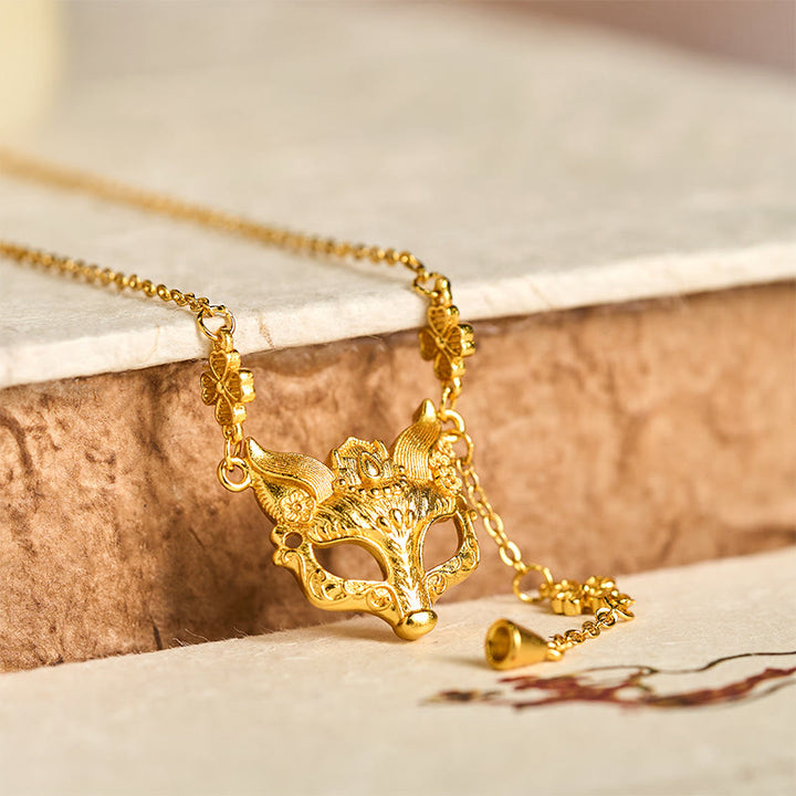 Collana con ciondolo a forma di fiore di volpe in ottone placcato oro 24k con pietra di Buddha - image 2