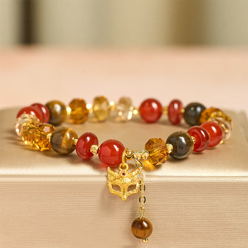 Braccialetto di perline calme con ciondolo a forma di volpe, occhio di tigre, Buddha Stones e agata rossa - Agata rossa (circonferenza del polso: 14-19 cm) - image 0