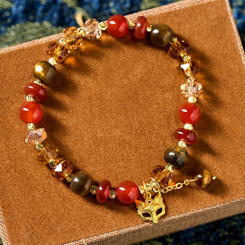 Braccialetto di perline calme con ciondolo a forma di volpe, occhio di tigre, Buddha Stones e agata rossa - image 5