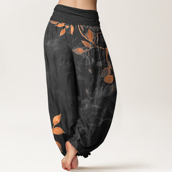 Pantaloni harem da donna con elastico in vita, in puro cotone, con motivo a foglie dai colori tenui , Buddha Stones - image 6